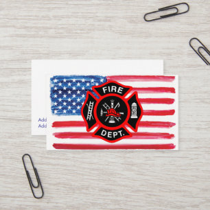 Firefighter Watercolor American Flag Maltese Cross Business Card
