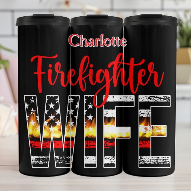 Firefighter Wife Flames Thin Line Thermal Tumbler (Creator Uploaded)