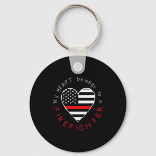 Firefighter Wife Girlfriend - Thin Red Line Heart  Key Ring