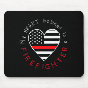 Firefighter Wife Girlfriend - Thin Red Line Heart Mouse Mat