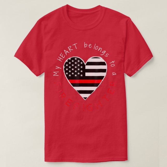 Firefighter Wife Girlfriend Thin Red Line Heart T-Shirt (Design Front)