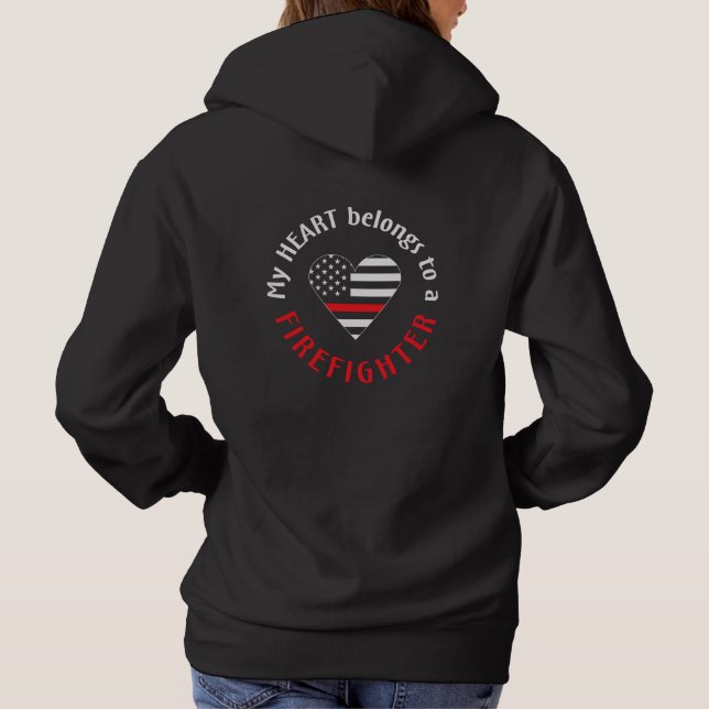 Firefighter Wife Thin Red Line Heart Hoodie (Back)
