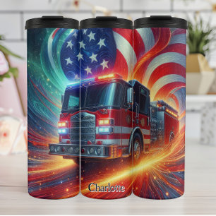 Firefighter with Flag and Flames Thermal Tumbler