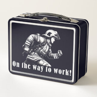 Firefighter Woman "On the Way to Work!" Metal Lunch Box