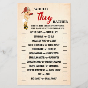 Firefighter Would They Rather Shower Game Card