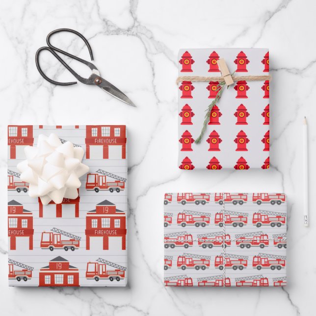 Firefighter Wrapping Paper, Fire Truck Gift Wrap (Front)