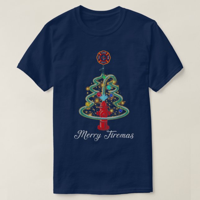 Firefighter Xmas Lighting Santa Firefighter Christ T-Shirt (Design Front)