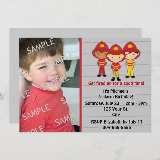 Firefighters Birthday Party Invitation (Front/Back)
