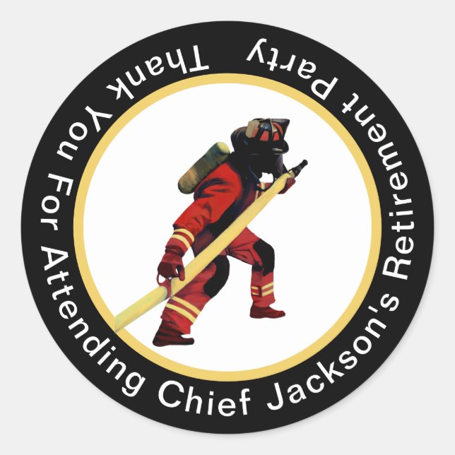 Firefighters Black Red Yellow Thank You Retirement Classic Round Sticker (Front)