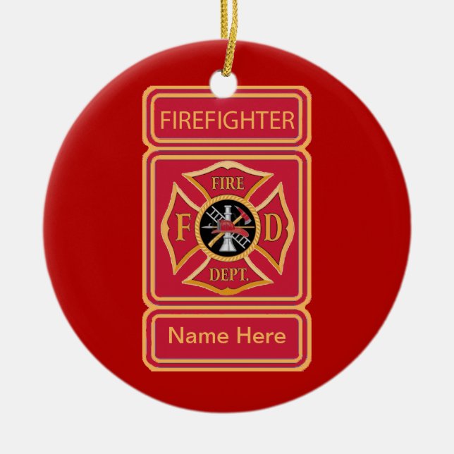 Firefighter's Custom Maltese Cross Logo Ceramic Tree Decoration (Front)