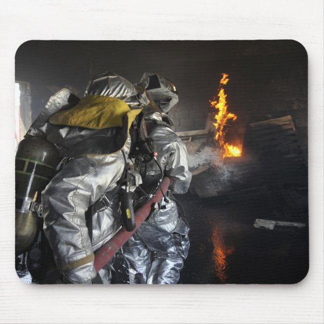 Firefighters extinguish a fire in a training ro mouse mat (Front)