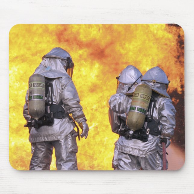 Firefighters extinguish an aircraft fire mouse mat (Front)
