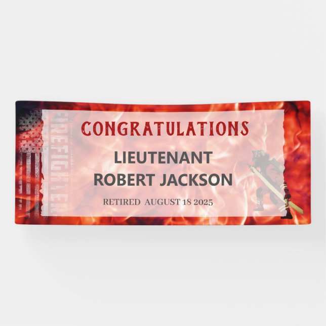 Firefighters Flag Flame Retirement  Banner (Horizontal)