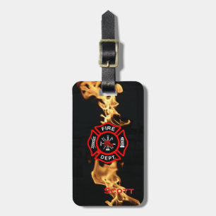 Firefighters Gift Personalised Maltese Cross Fire Luggage Tag