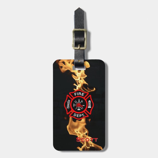 Firefighters Gift Personalised Maltese Cross Fire Luggage Tag (Front Vertical)