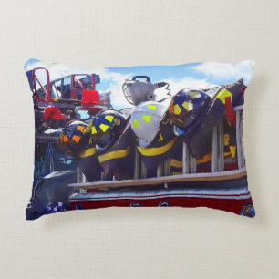 Firefighters - Helmet on Fire Truck Decorative Cushion