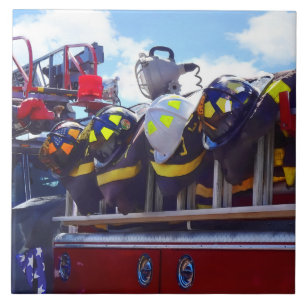 Firefighters - Helmet on Fire Truck Tile