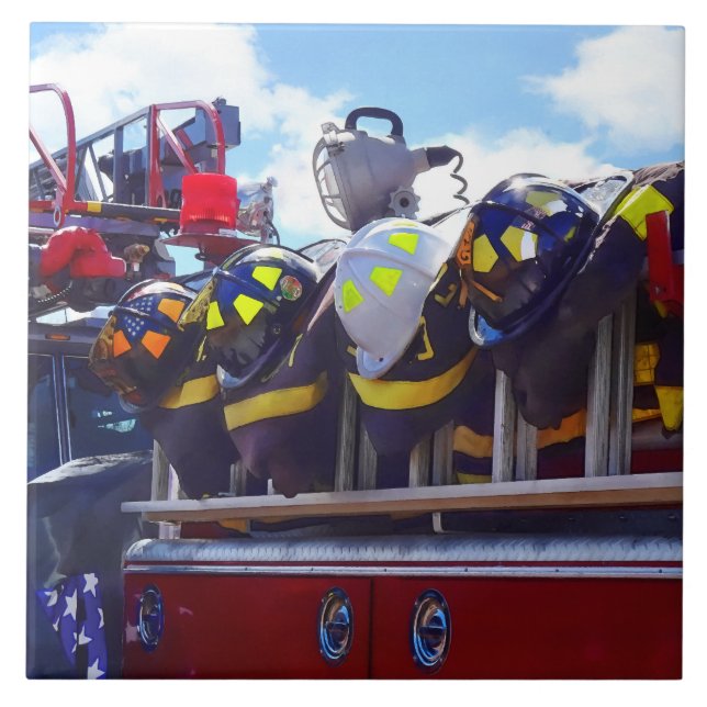 Firefighters - Helmet on Fire Truck Tile (Front)