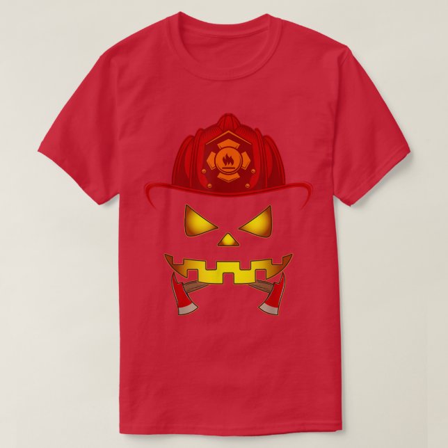 Firefighters Jack O Lantern Pumpkin Halloween Cost T-Shirt (Design Front)