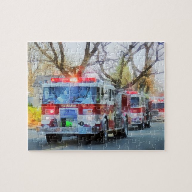 Firefighters - Line of Fire Engines in Parade Jigsaw Puzzle (Horizontal)