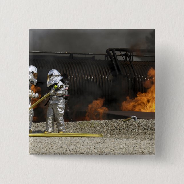 Firefighters neutralise a live fire 15 cm square badge (Front)