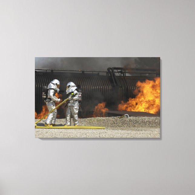 Firefighters neutralise a live fire canvas print (Front)