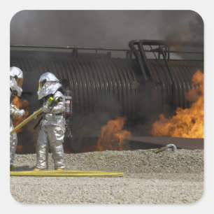 Firefighters neutralise a live fire square sticker