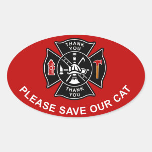 FIREFIGHTERS PLEASE SAVE OUR CAT OVAL STICKER