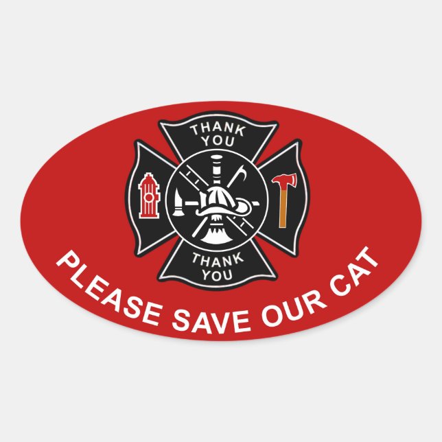 FIREFIGHTERS PLEASE SAVE OUR CAT OVAL STICKER (Front)