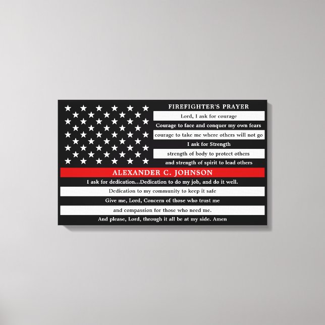 Firefighter's Prayer Personalised Thin Red Line Canvas Print (Front)
