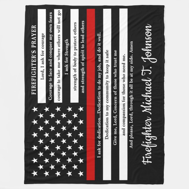 Firefighter's Prayer Personalised Thin Red Line Fleece Blanket (Front)