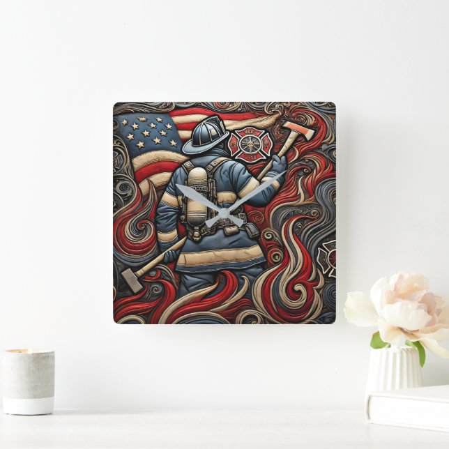 Firefighter's Proud Tribute in Art Square Wall Clock (Home)