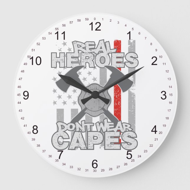 Firefighters Real Heroes Don't Wear Capes Large Clock (Front)