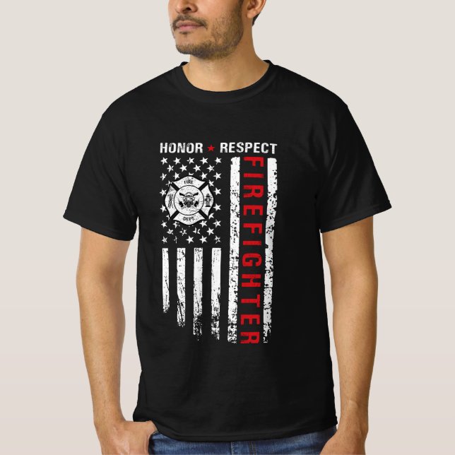 Firefighters Red Line Us Flag T-Shirt (Front)