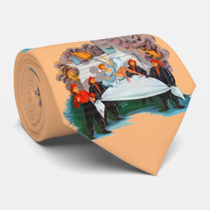firefighters rescue pretty lady print tie