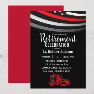Firefighters Retirement Thin Red Line Fire Hat Invitation