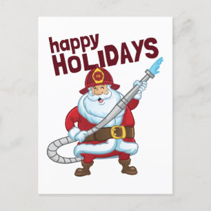 Firefighting Christmas Santa Claus Firefighter Holiday Postcard