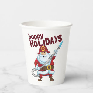 Firefighting Christmas Santa Claus Firefighter Paper Cups