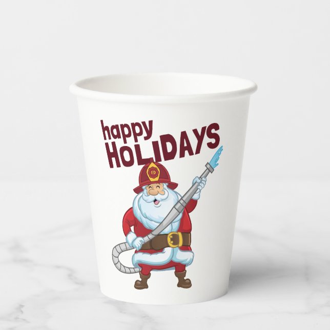 Firefighting Christmas Santa Claus Firefighter Paper Cups (Front)