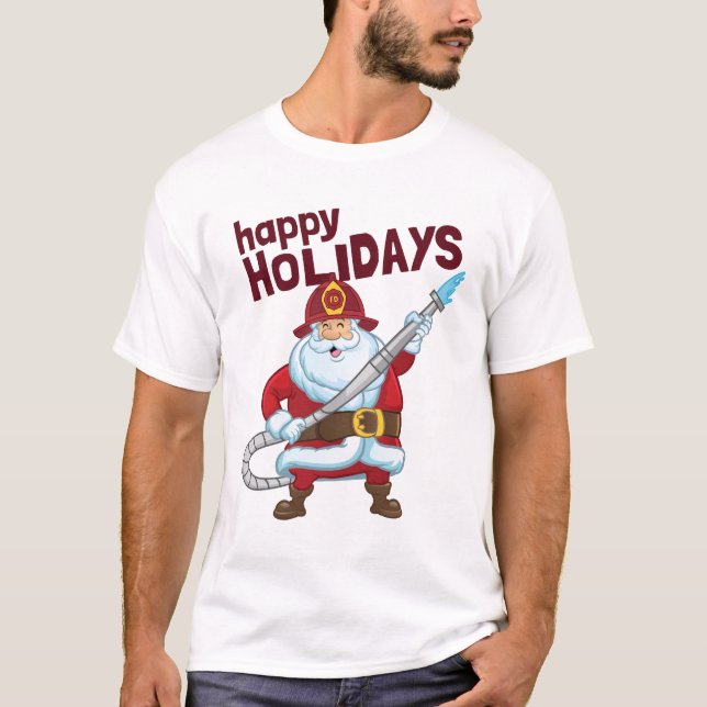 Firefighting Christmas Santa Claus Firefighter T-Shirt (Front)