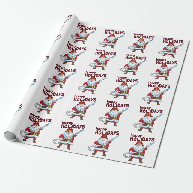 Firefighting Christmas Santa Claus Firefighter Wrapping Paper (Unrolled)