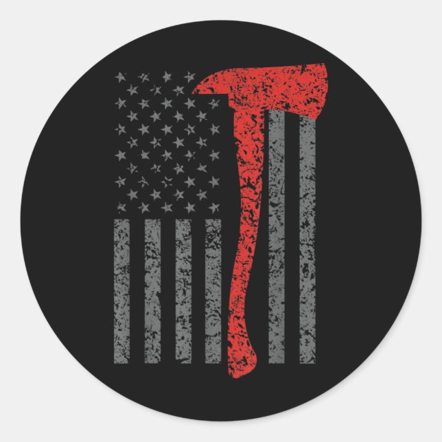 Firefighting, Firefighter Axe & Helmet, Fire Classic Round Sticker (Front)