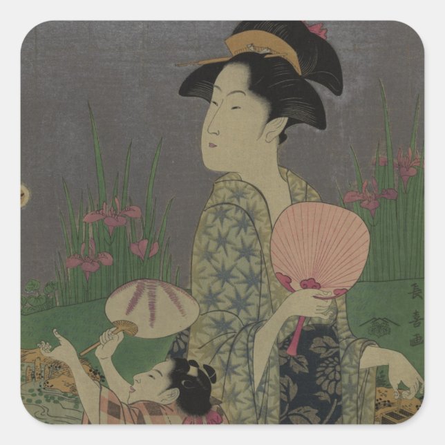 Fireflies, 1793 (colour woodcut) square sticker (Front)