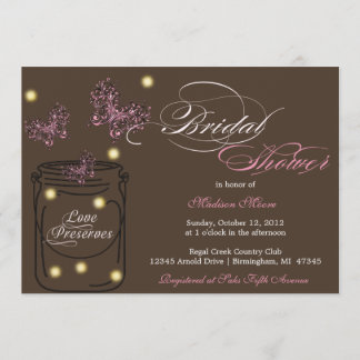 Fireflies and Mason Jar Bridal Shower - Brown Invitation