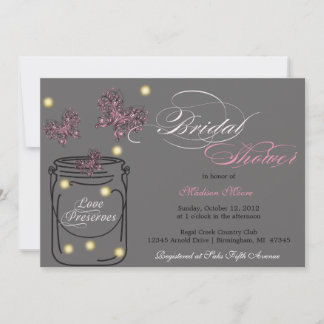 Fireflies and Mason Jar Bridal Shower - Grey Invitation