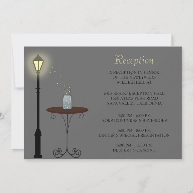 Fireflies and Mason Jar Wedding Reception Card (Front)