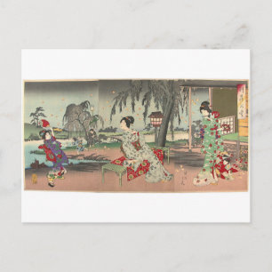 Fireflies at a country house by Toyohara Chikanobu Postcard