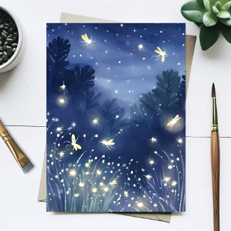 Fireflies at Night | Firefly Blue Watercolor Postcard