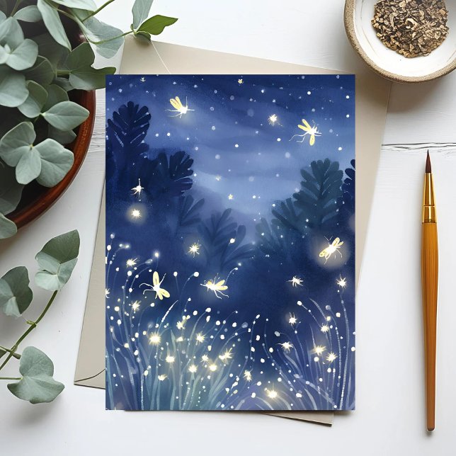 Fireflies at Night | Firefly Blue Watercolor Postcard (Creator Uploaded)