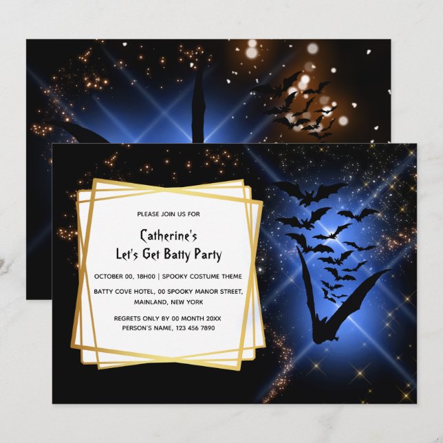 Fireflies bat colony night sky adult halloween invitation (Front/Back)